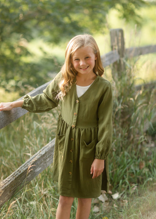 Girls Button Down Pocketed Dress Dresses Hayden