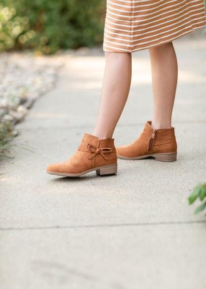 Girls Cognac Bow Tie Suede Bootie Girls Verona