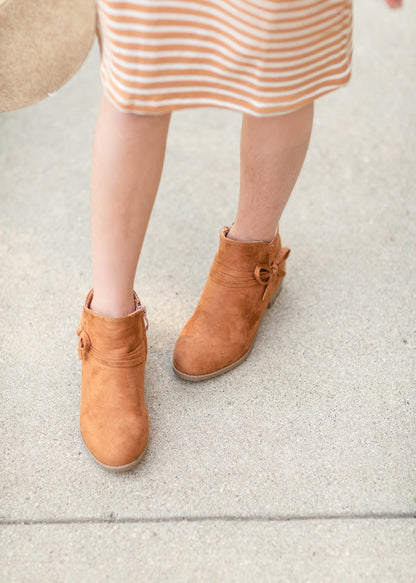 Girls Cognac Bow Tie Suede Bootie Girls Verona