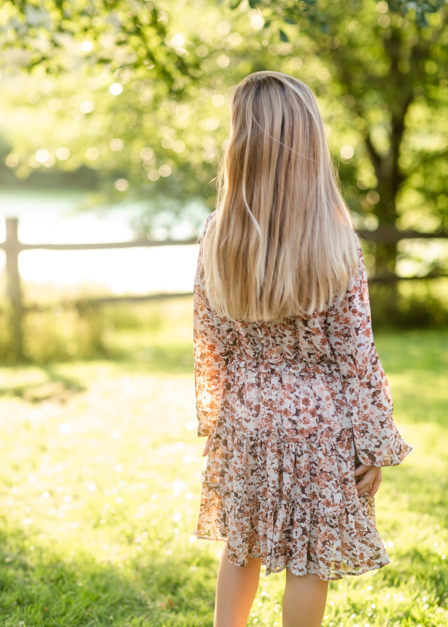 Girls Floral Print V-Neck Smock Waist Tiered Midi Dress Girls Hayden Los Angeles