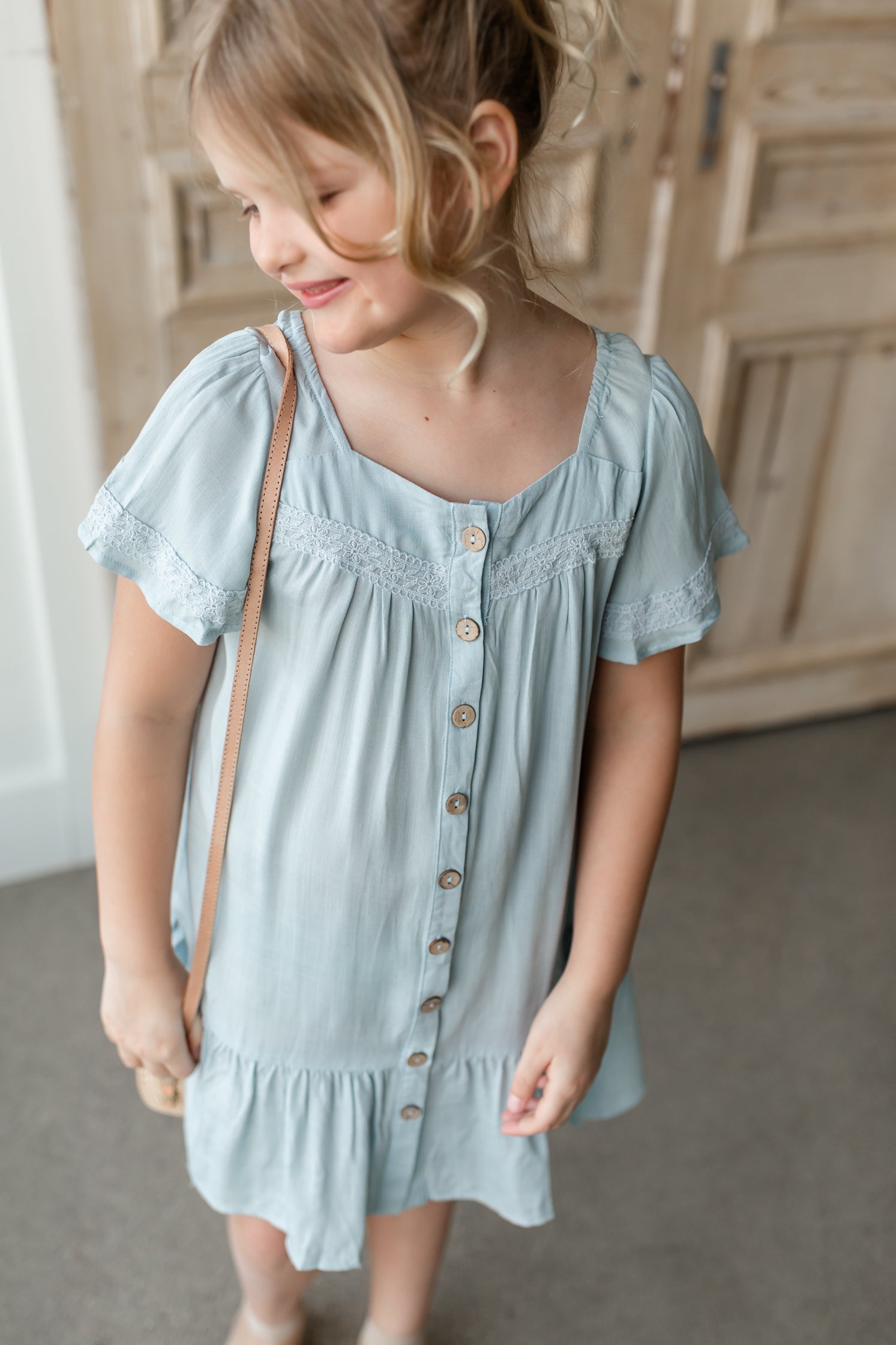 Girls Lace Trim Button Up Dress Girls Hayden Los Angeles