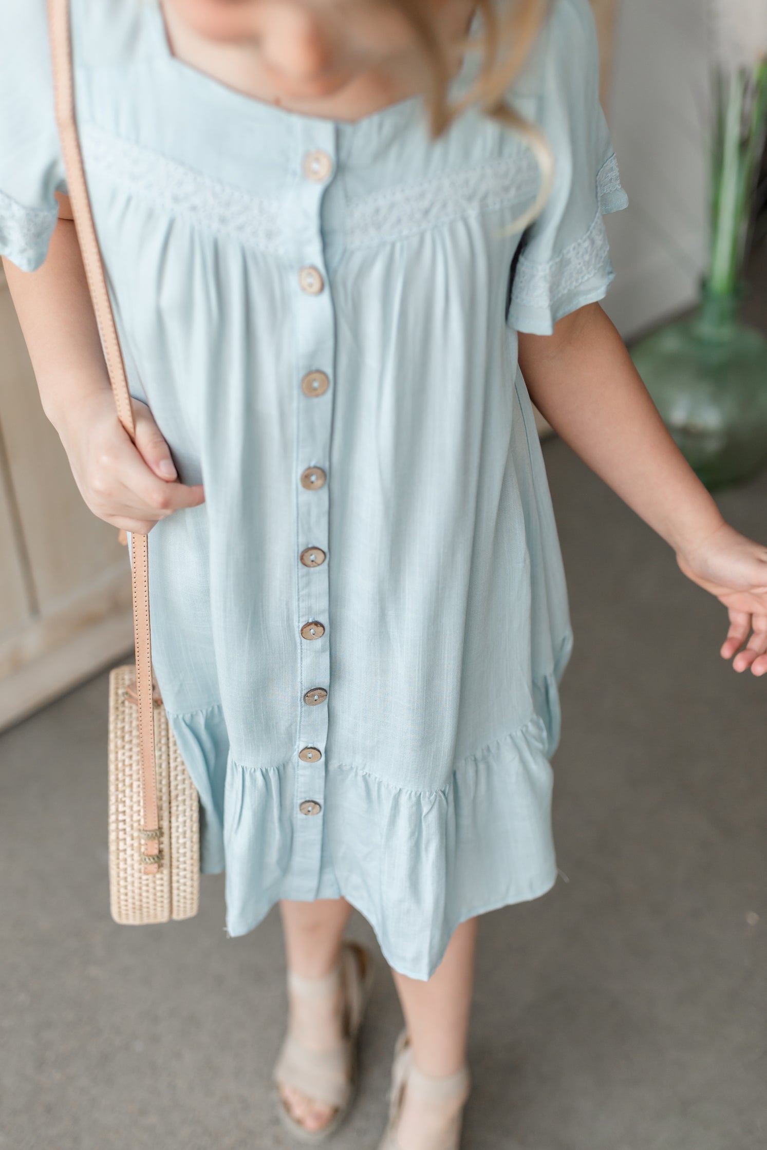 Girls Lace Trim Button Up Dress Girls Hayden Los Angeles