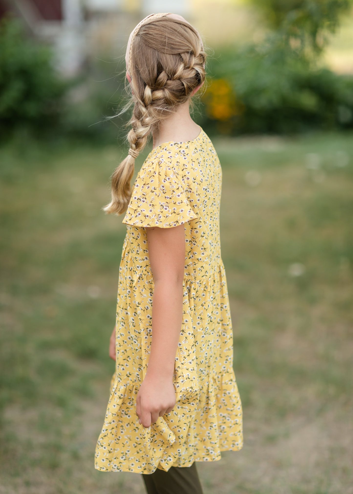 Girls Mustard Floral Buttoned Midi Dress Dresses Hayden