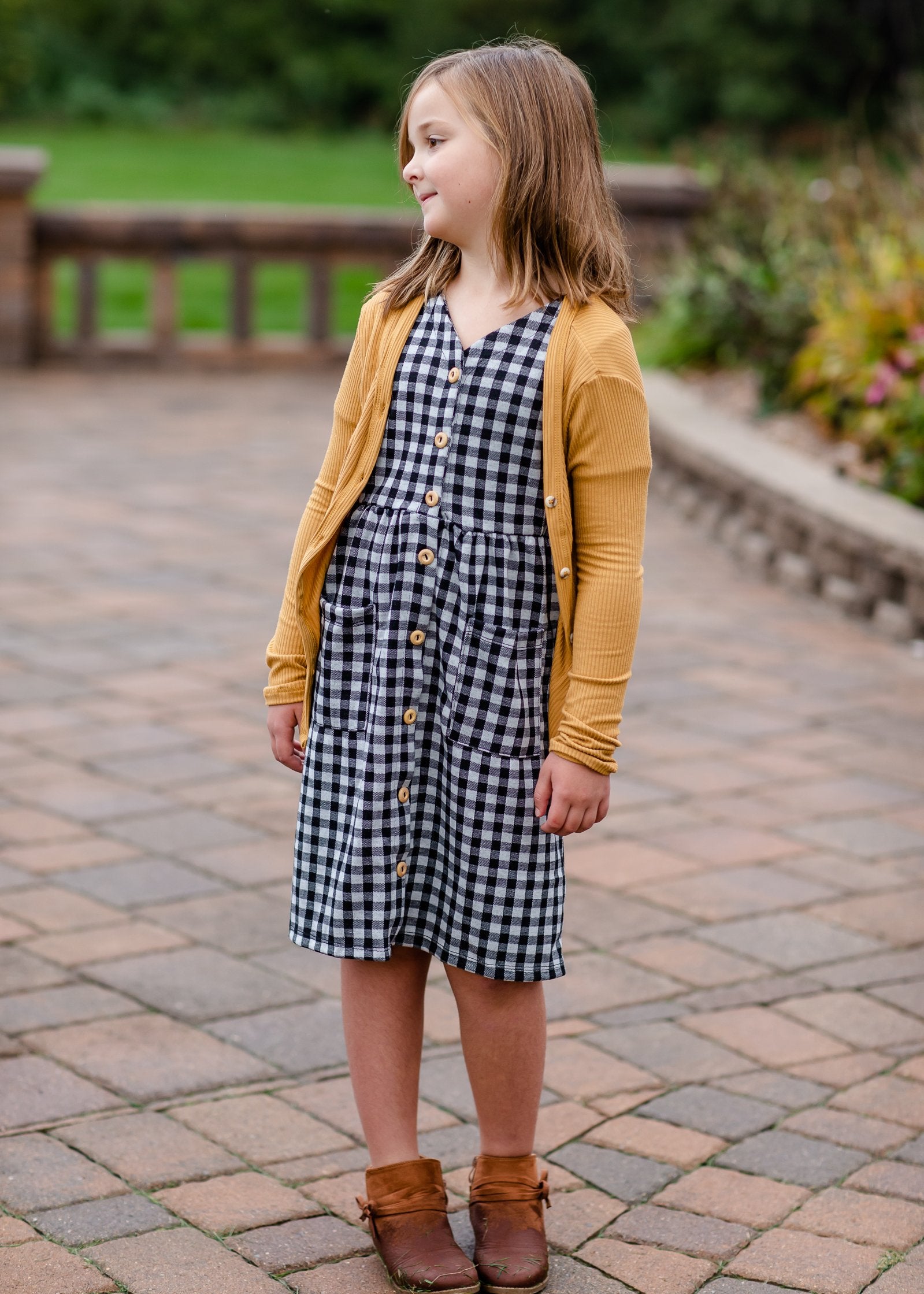 Girls Mustard Ribbed V-Neck Button Front Pocket Long Cardigan Girls Woodmouse & Thistle