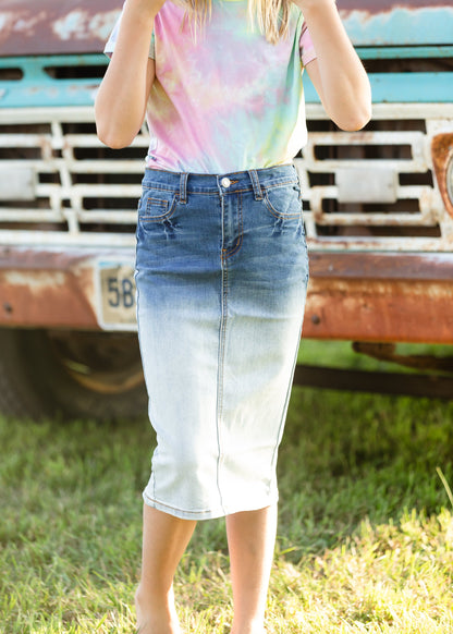 Girls Ombre Denim Midi Skirt Skirts