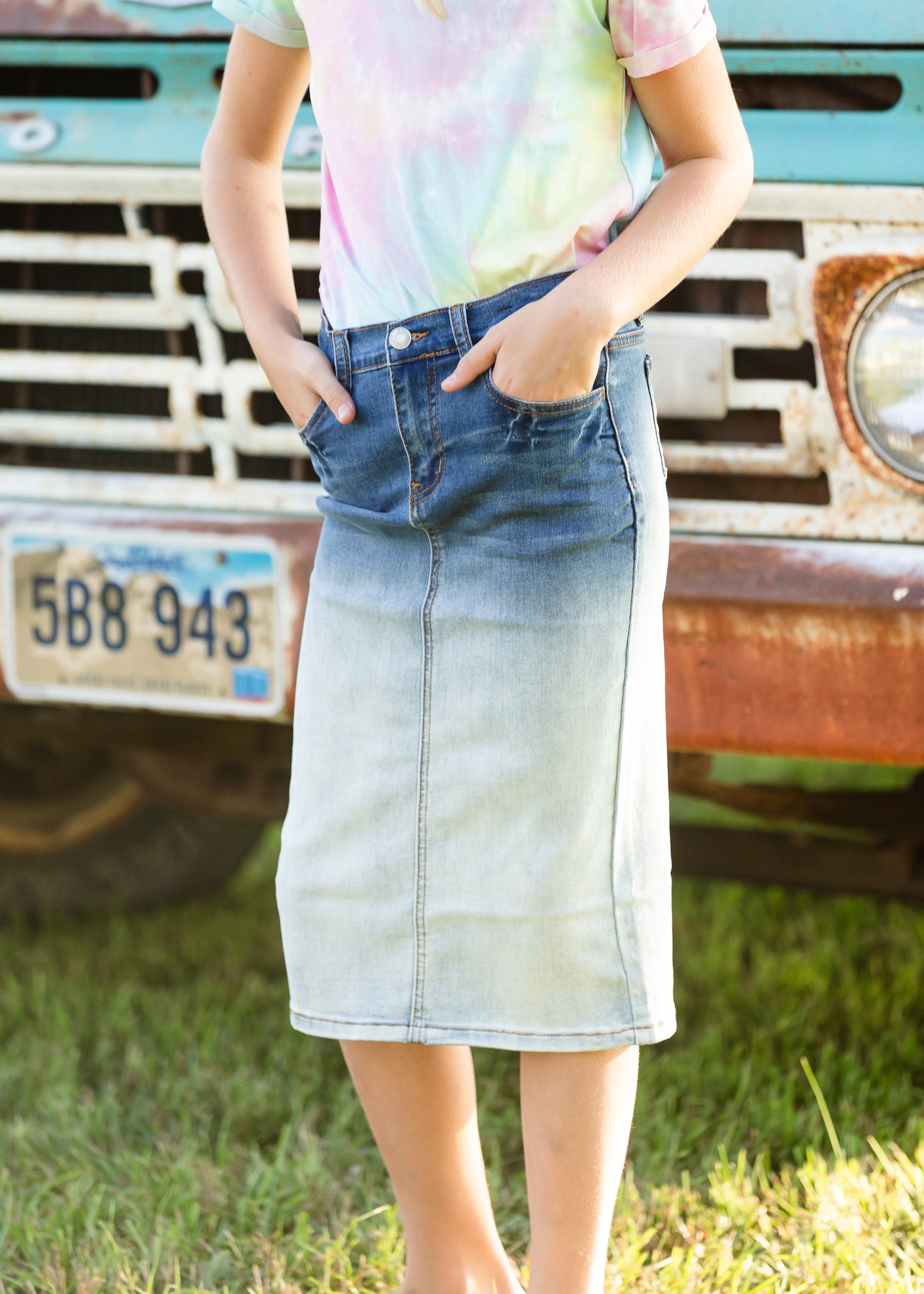 Girls Ombre Denim Midi Skirt Skirts