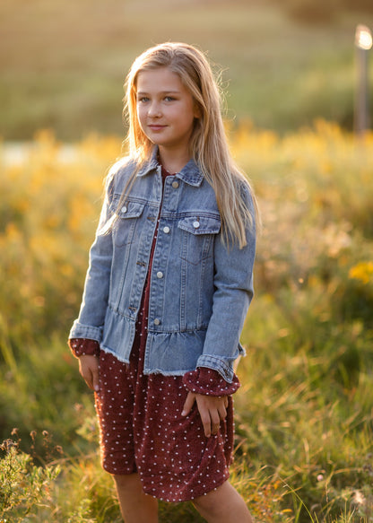 Girls Peplum Ruffle Denim Jacket Girls Hayden Los Angeles