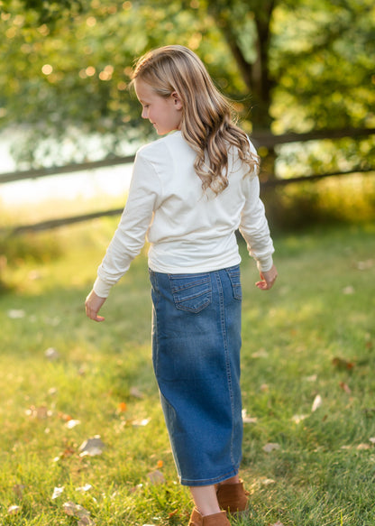 Girls Stretch Waist Long Denim Skirt Skirts Be Girl