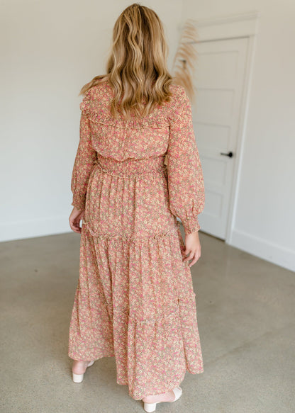 Golden Floral Tiered Maxi Dress Dresses Pinch