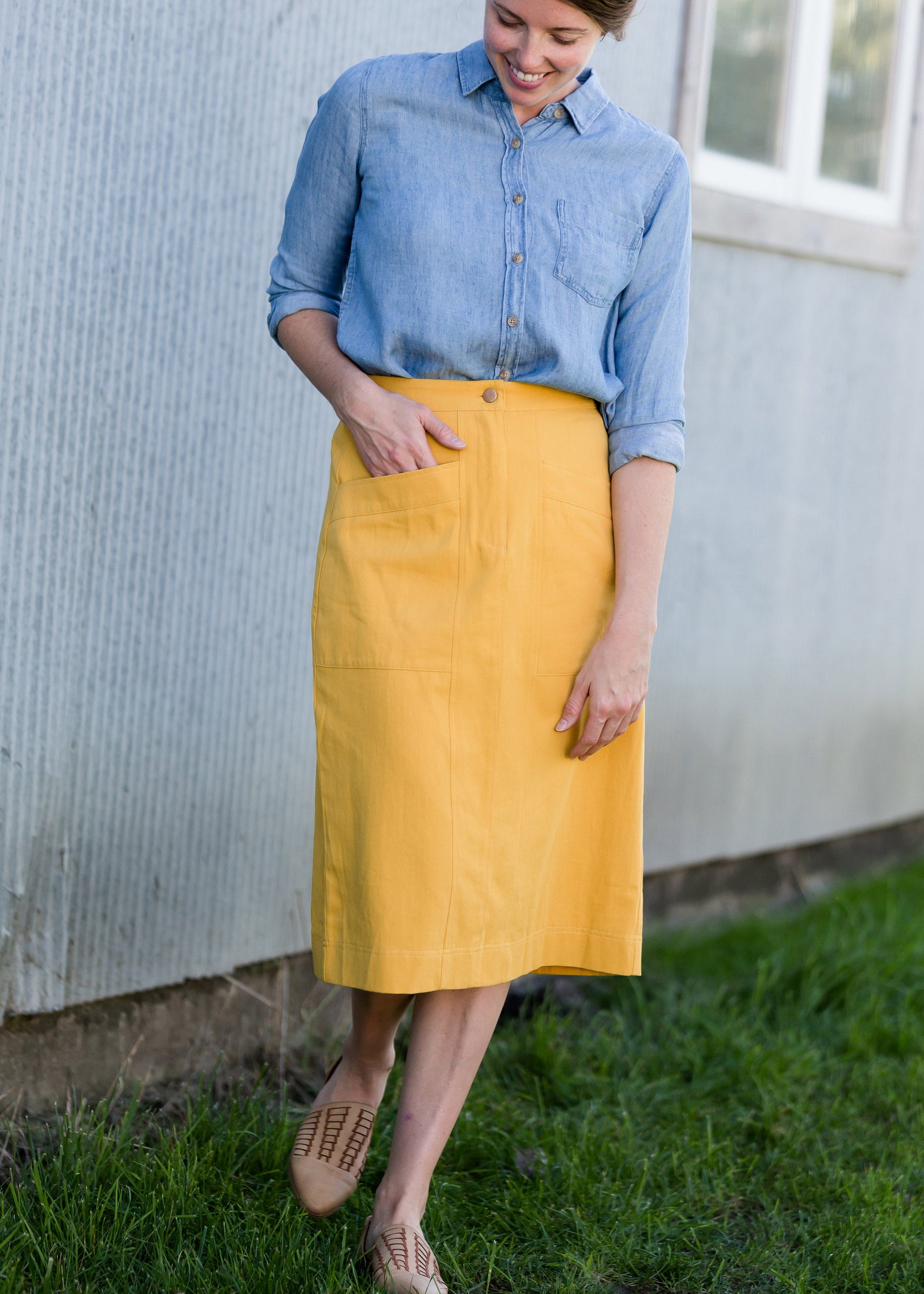 Golden Pocket Front Midi Skirt - FINAL SALE Skirts