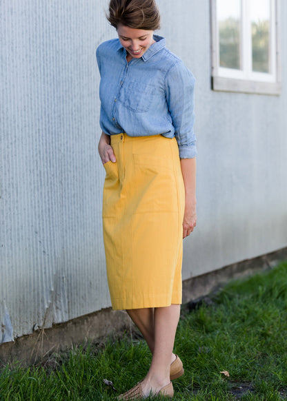 Golden Pocket Front Midi Skirt - FINAL SALE Skirts