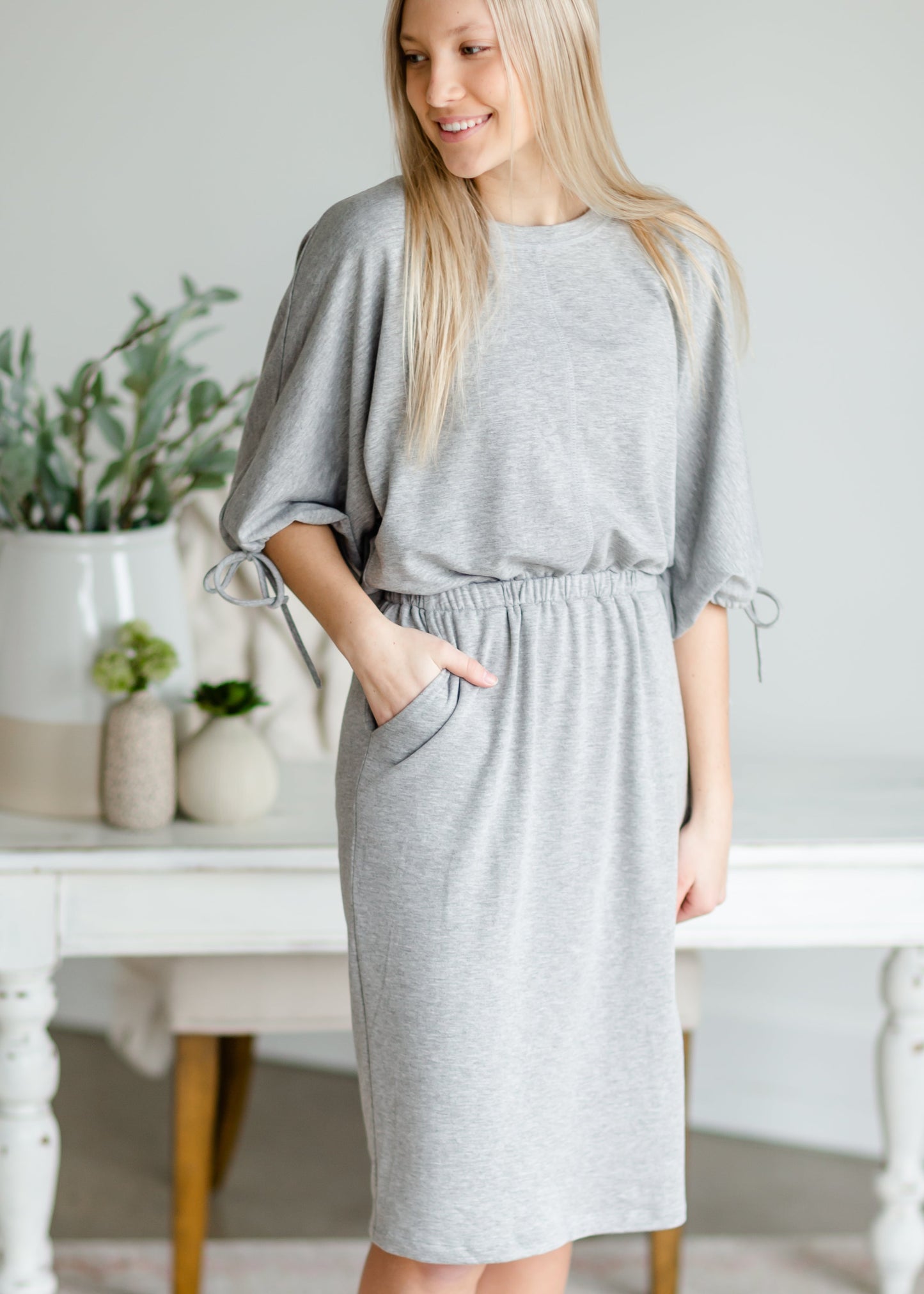 Gray 3/4 Sleeve Casual Midi Dress - FINAL SALE Dresses