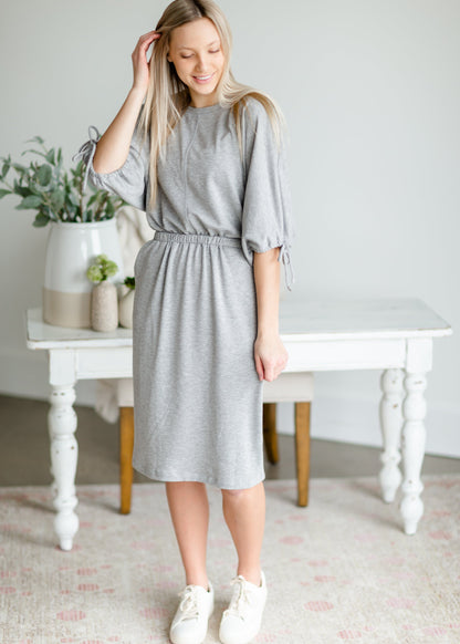 Gray 3/4 Sleeve Casual Midi Dress - FINAL SALE Dresses