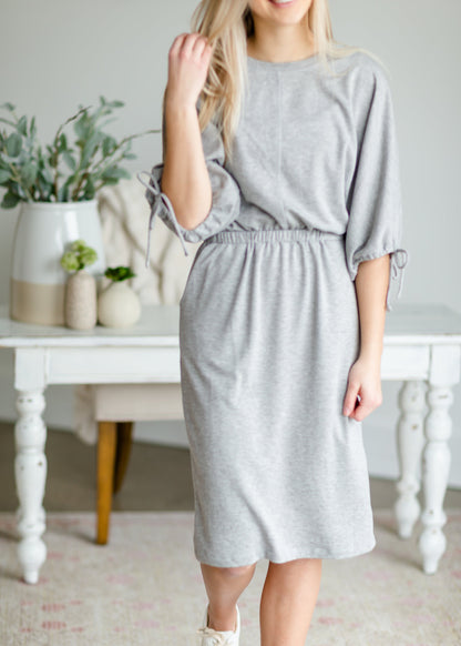 Gray 3/4 Sleeve Casual Midi Dress - FINAL SALE Dresses