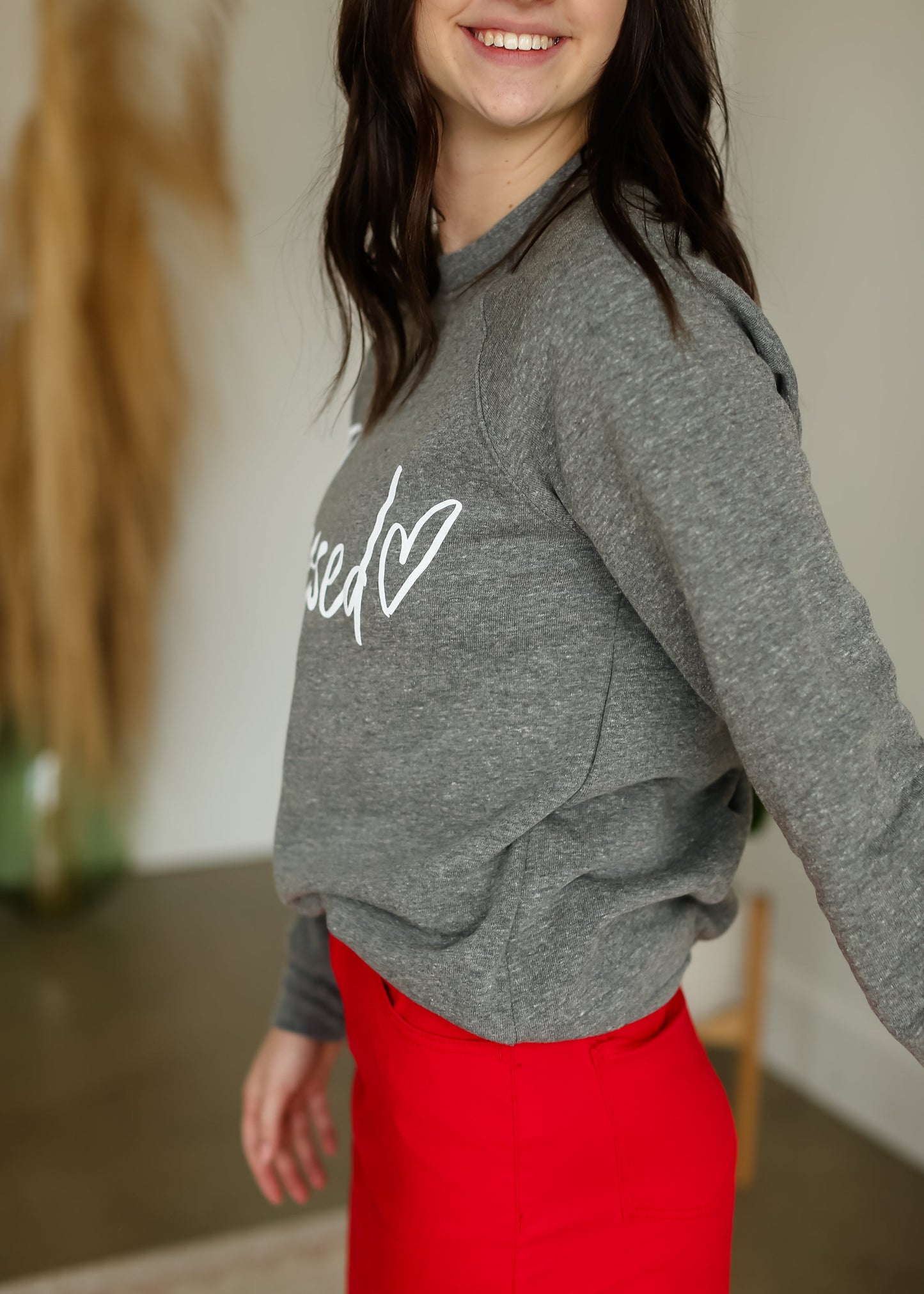 Gray Blessed Heart Sweatshirt Tops