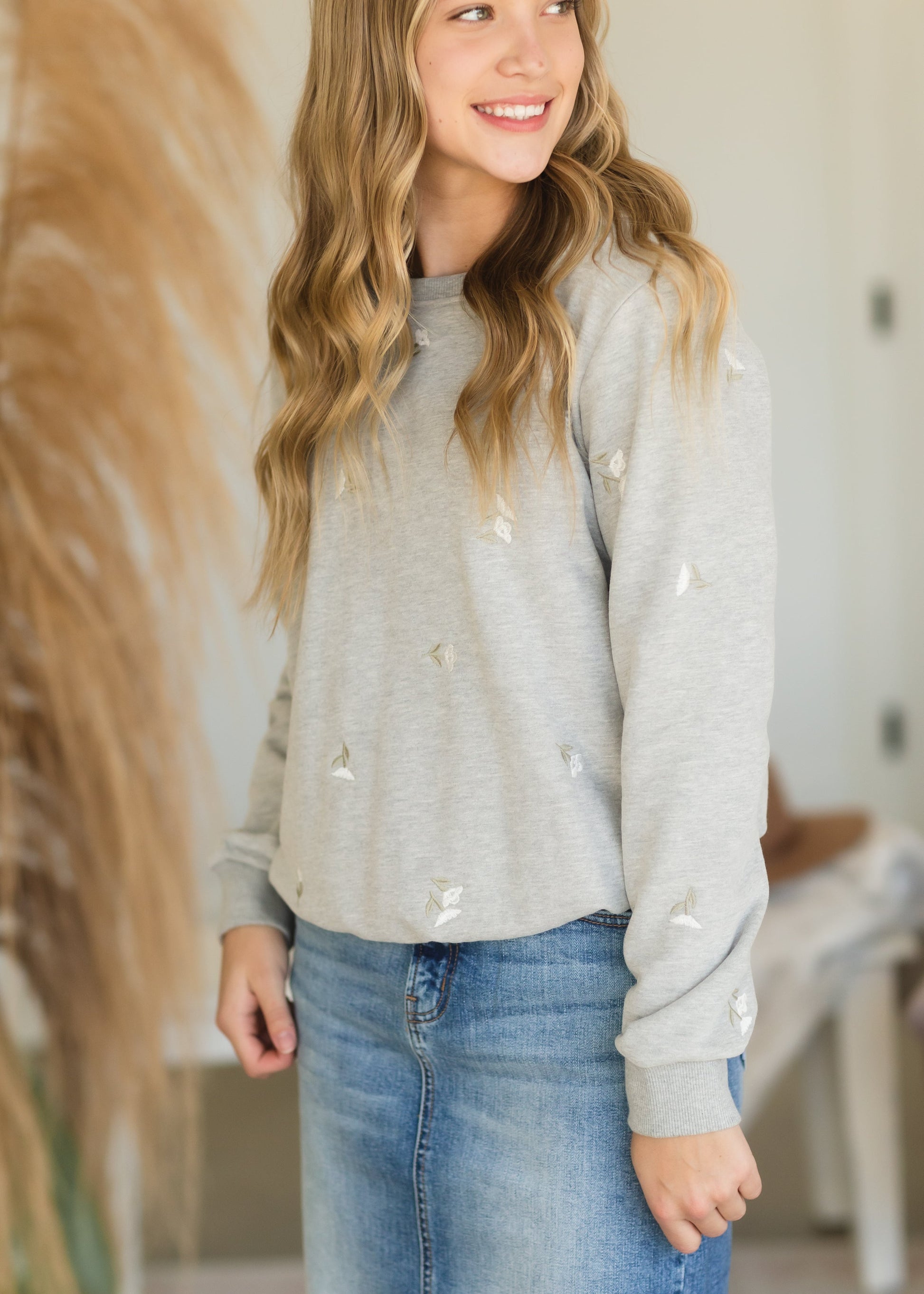 Gray Dainty Floral Sweatshirt - FINAL SALE Shirt