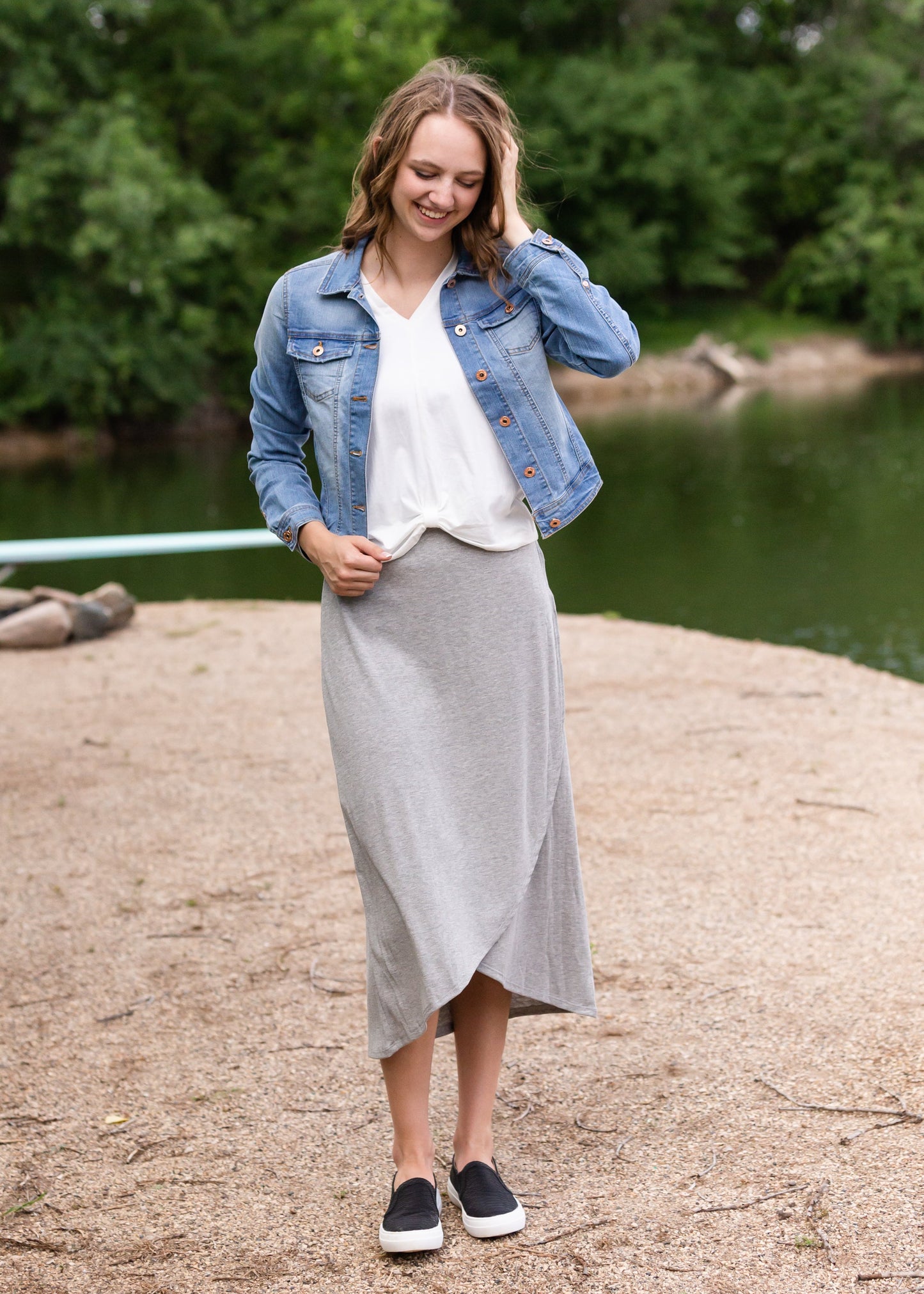 Gray Elastic Waist Knit Midi Skirt - FINAL SALE Skirts