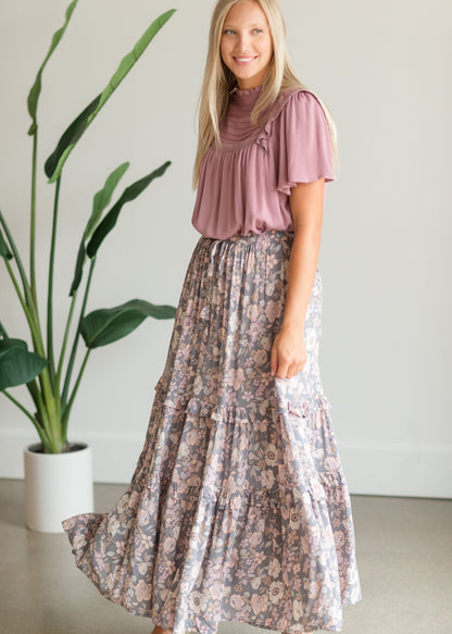 Gray Floral Tiered Maxi Skirt - FINAL SALE Skirts