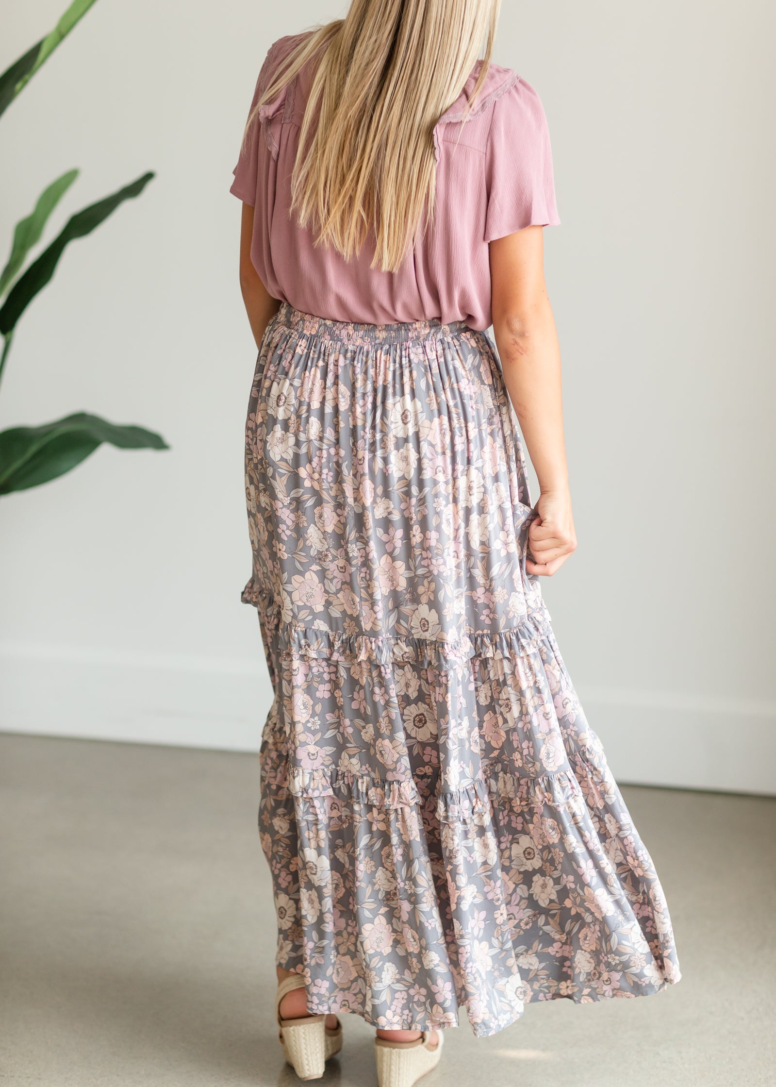 Gray Floral Tiered Maxi Skirt - FINAL SALE Skirts