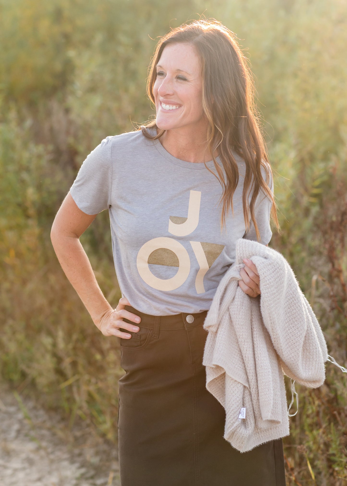 Gray + Gold Joy Graphic Tee - FINAL SALE Tops