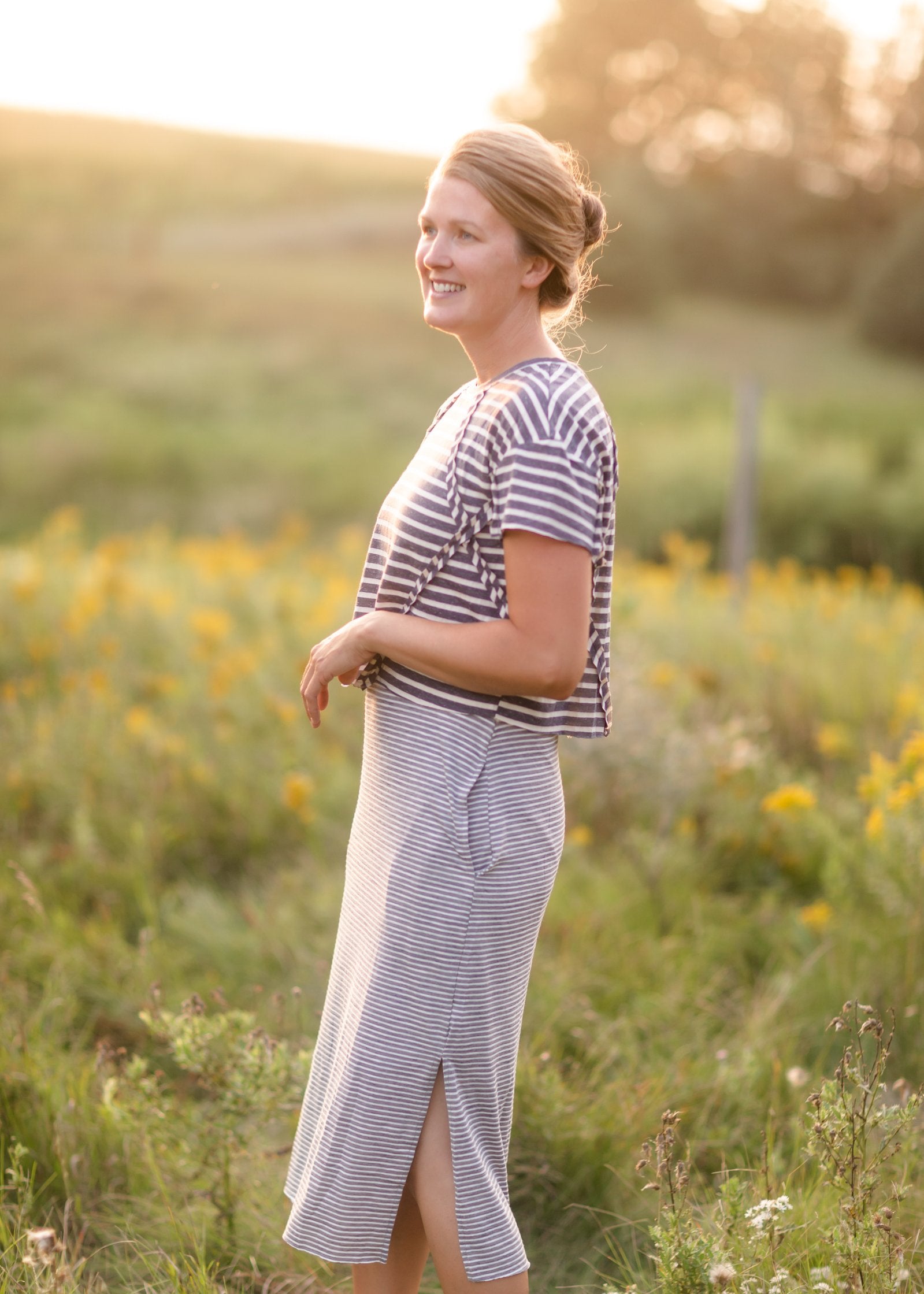 Gray Layered Midi Stripe Knit Dress VOY Inherit