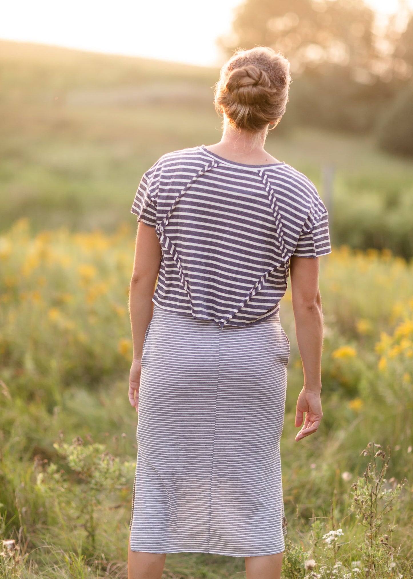 Gray Layered Midi Stripe Knit Dress VOY Inherit