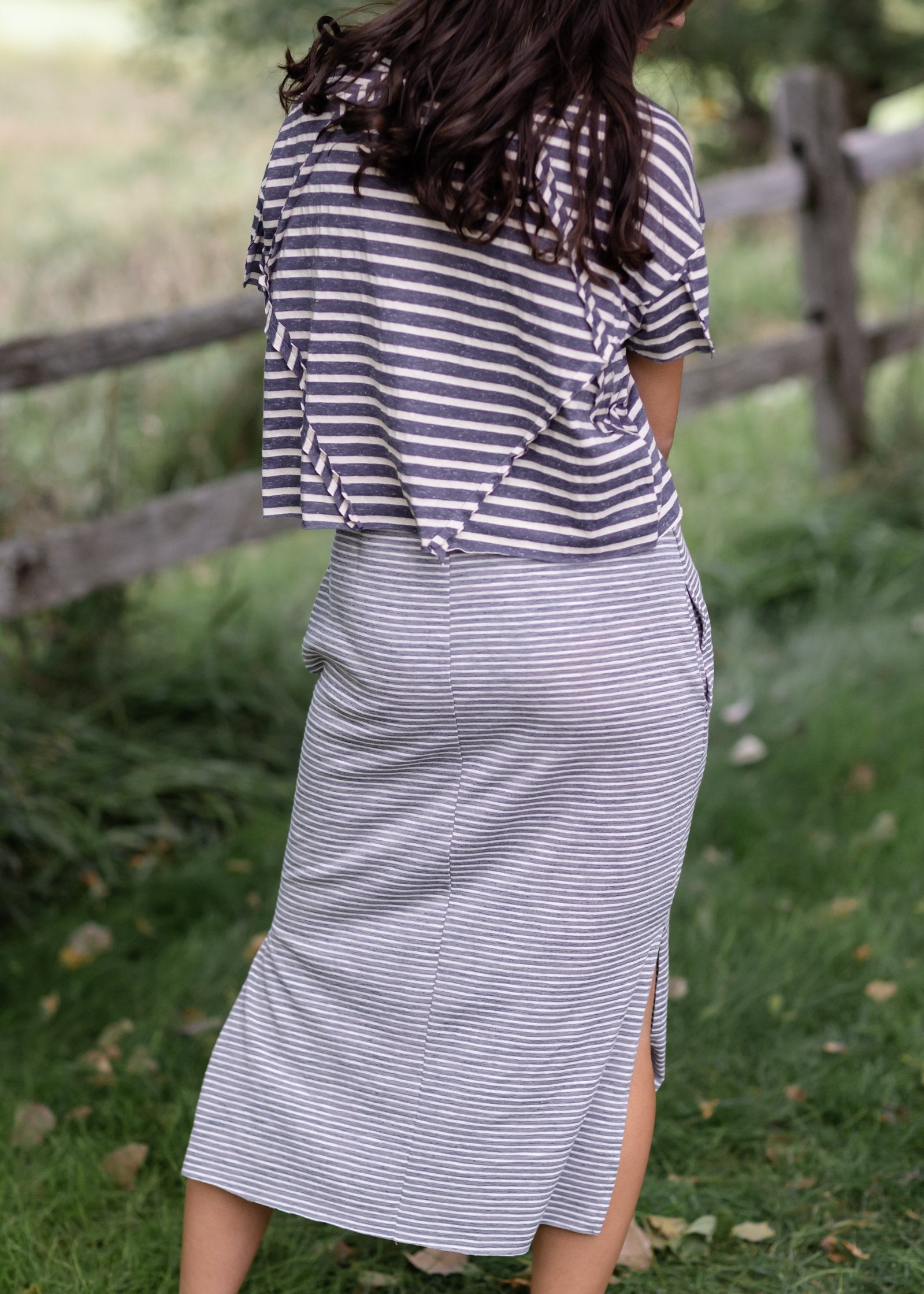 Gray Layered Midi Stripe Knit Dress VOY Inherit