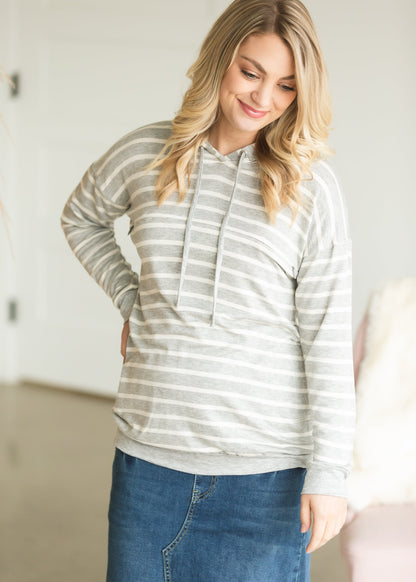 Gray Long Sleeve Hooded  Maternity Top - FINAL SALE Tops