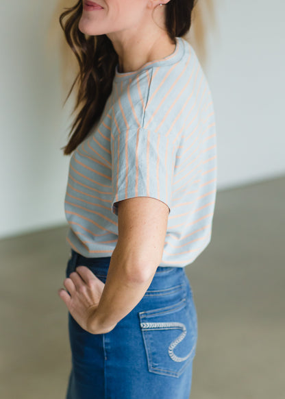 Gray + Orange Classic Stripe Tee - FINAL SALE Tops