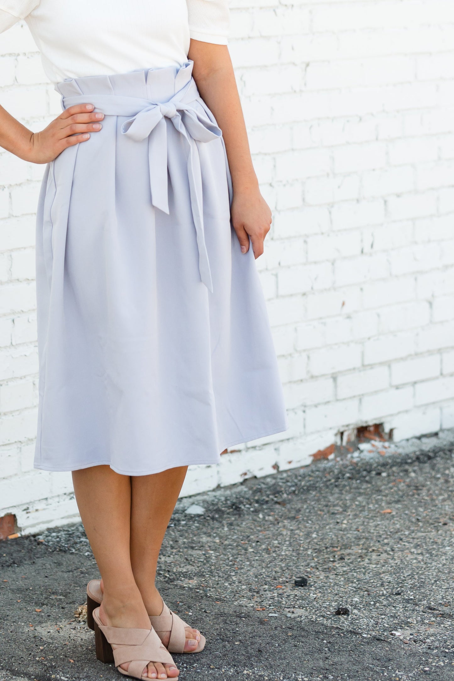 Gray Pleated Waist Tie Midi Skirt - FINAL SALE Skirts