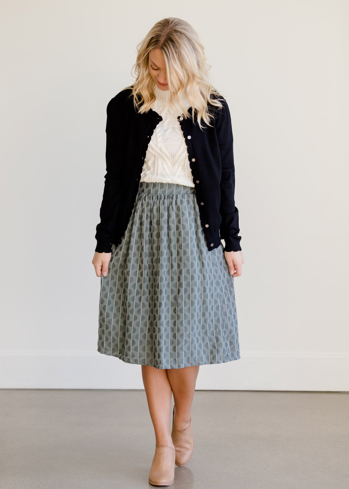 Gray Print Below the Knee Skirt - FINAL SALE Skirts