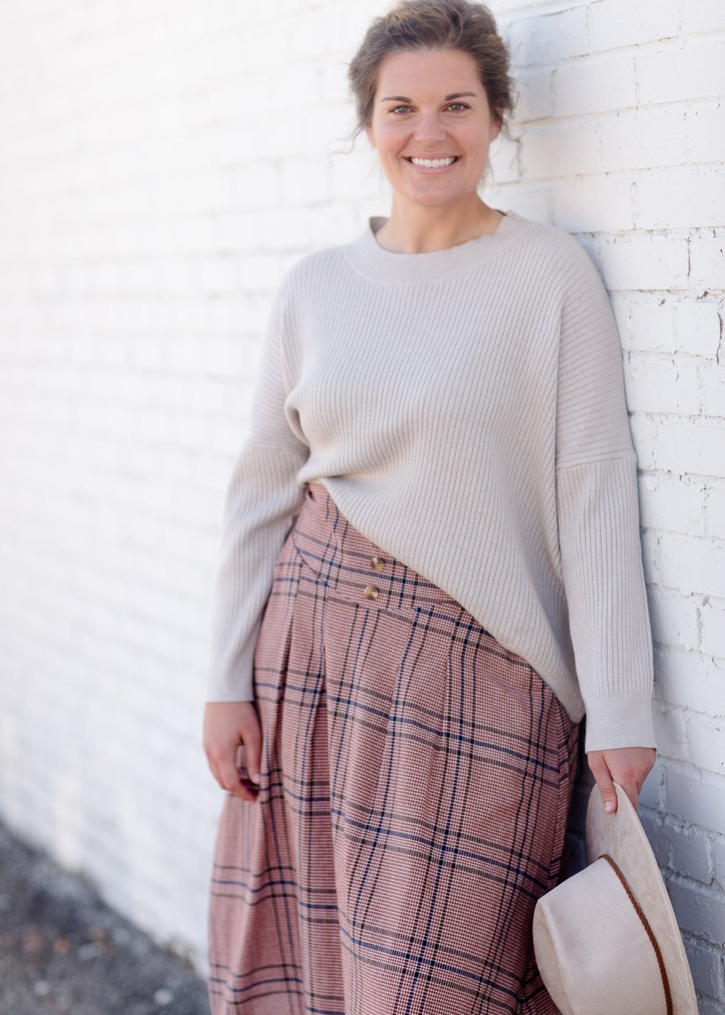 Gray Ribbed Dolman Sleeve Sweater Tops Tea & Rose