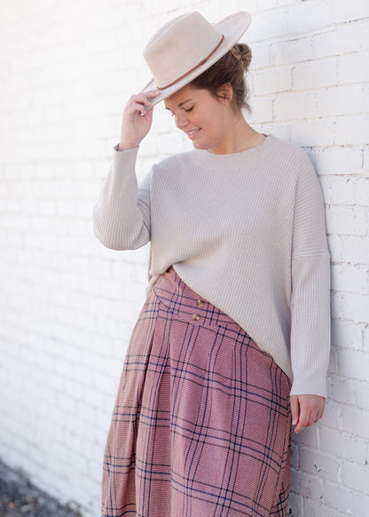 Gray Ribbed Dolman Sleeve Sweater Tops Tea & Rose