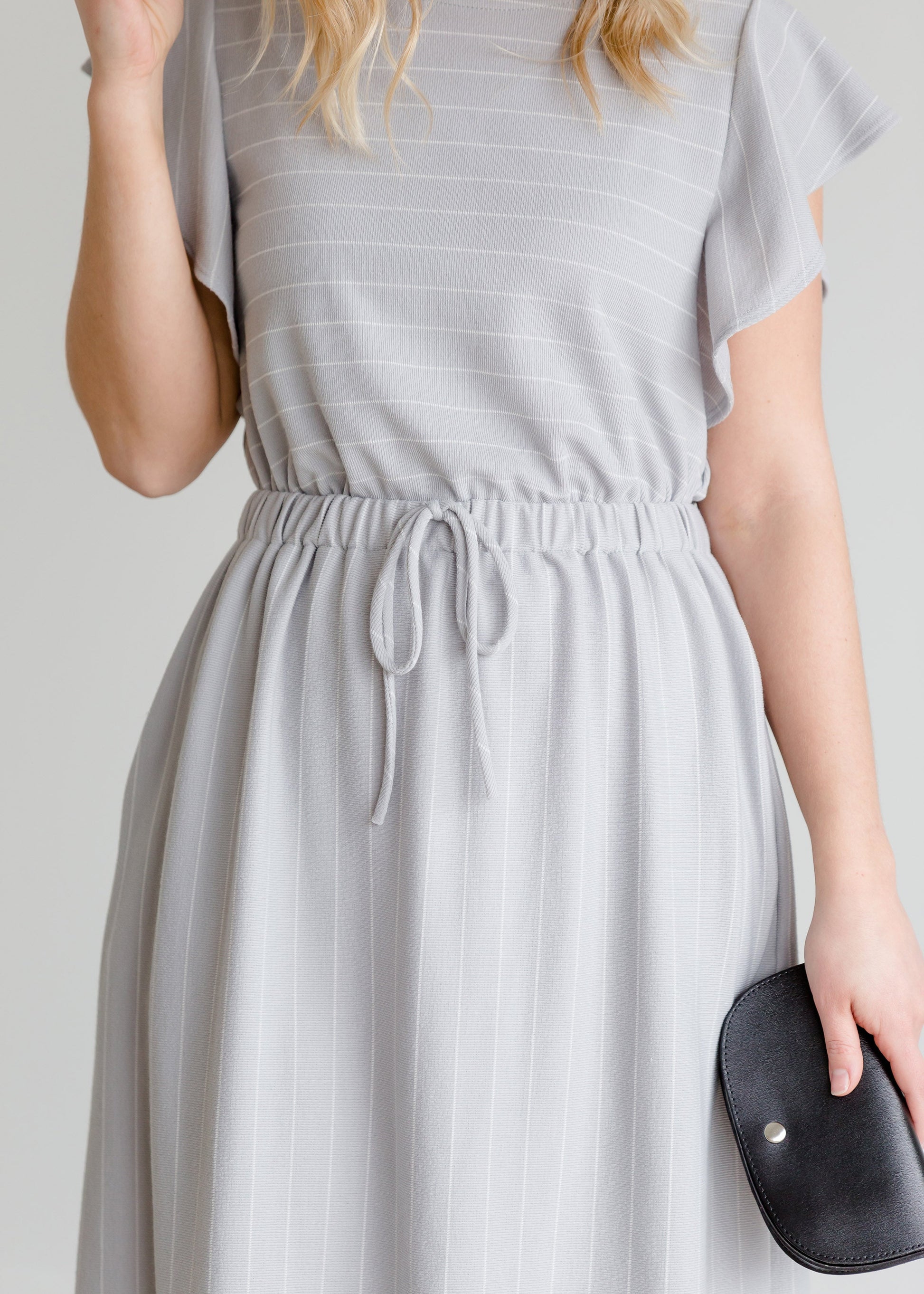 Gray Ruffle Sleeve Striped Midi Dress - FINAL SALE Dresses