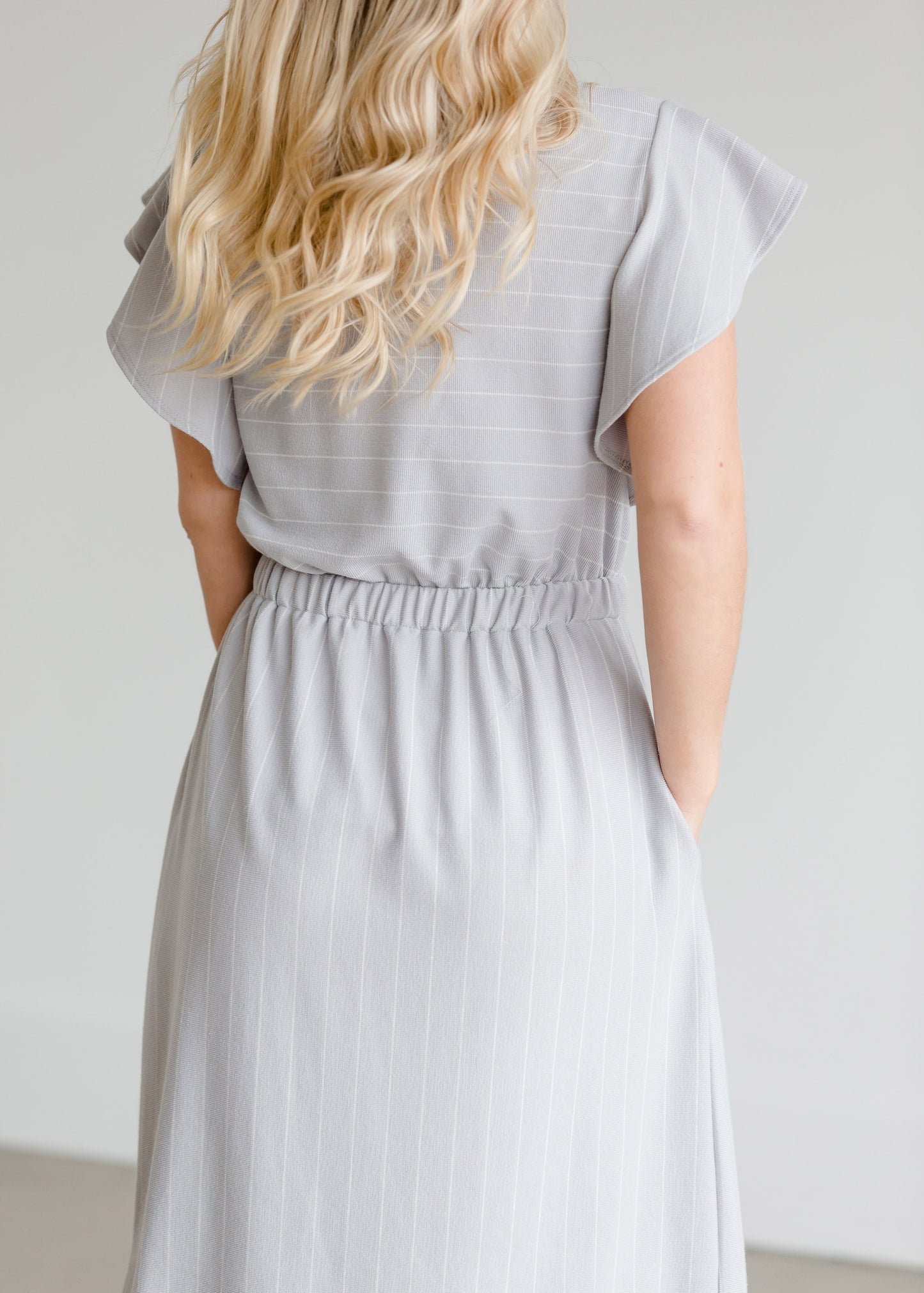 Gray Ruffle Sleeve Striped Midi Dress - FINAL SALE Dresses