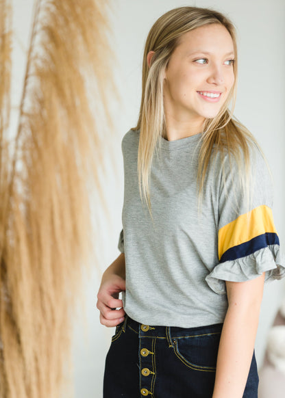 Gray Ruffled Short Sleeve Top - FINAL SALE Top