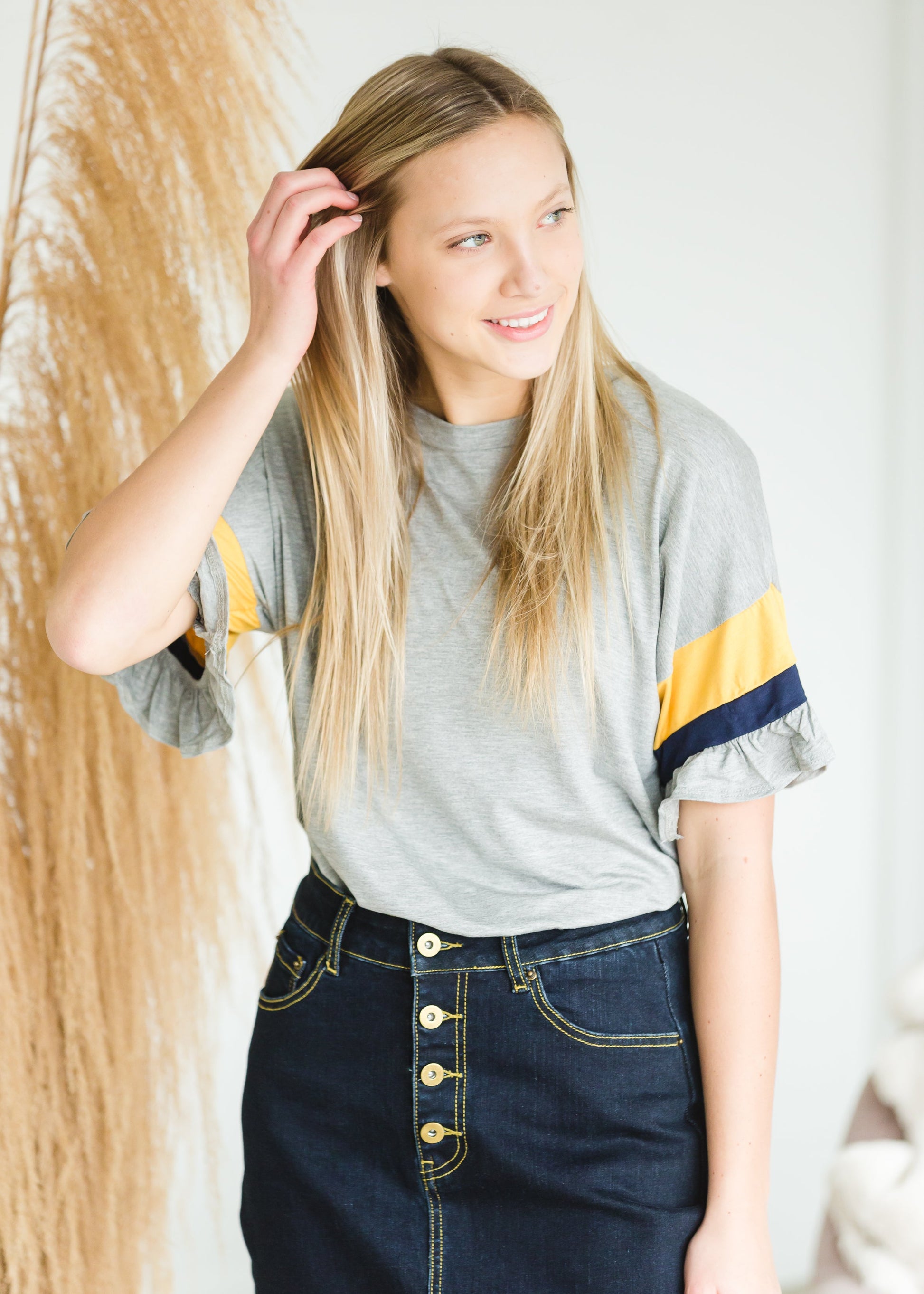 Gray Ruffled Short Sleeve Top - FINAL SALE Top