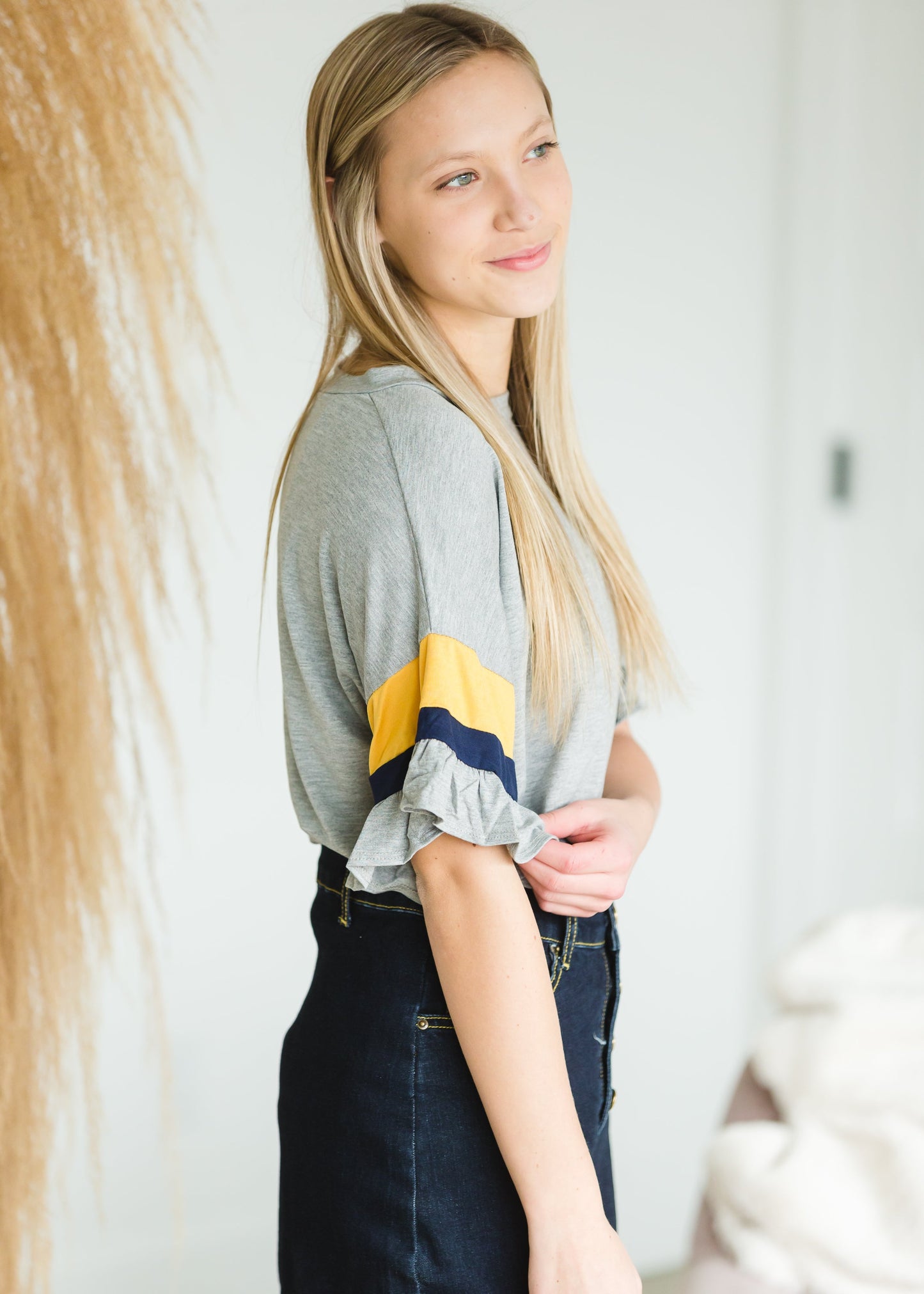 Gray Ruffled Short Sleeve Top - FINAL SALE Top