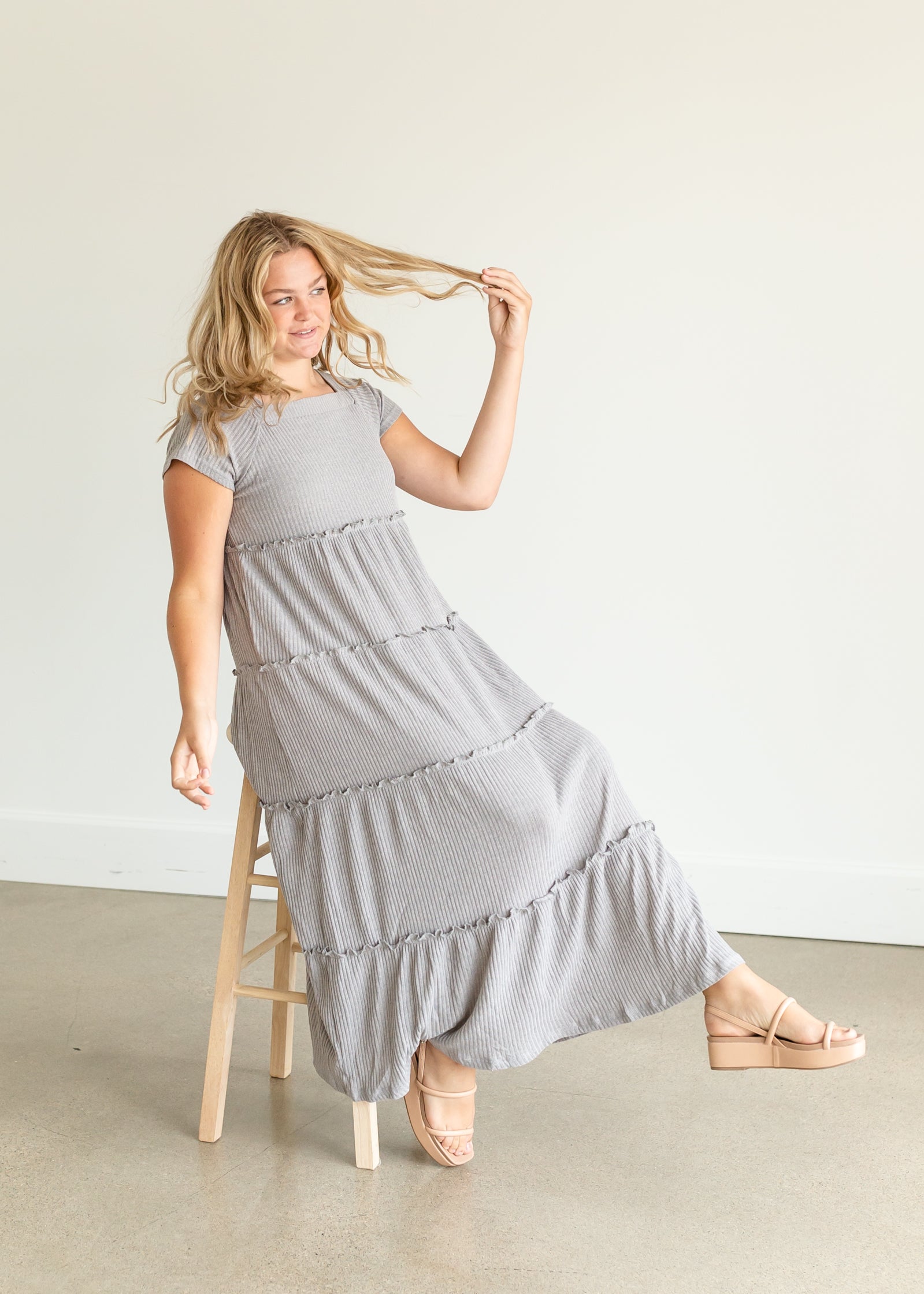 Gray Square Neck Ribbed Maxi Dress - FINAL SALE Dresses