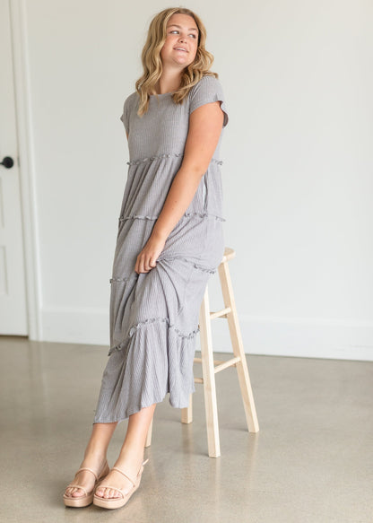 Gray Square Neck Ribbed Maxi Dress - FINAL SALE Dresses