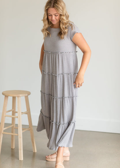 Gray Square Neck Ribbed Maxi Dress - FINAL SALE Dresses