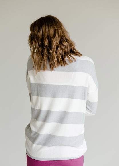 Gray Stripe Drop Shoulder Patch Pocket Top - FINAL SALE Tops