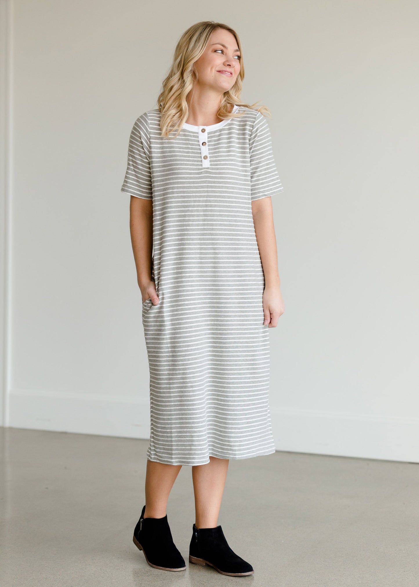 Gray Striped Textured Midi Dress - FINAL SALE Dresses