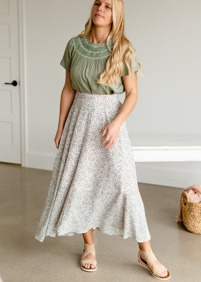 Green Tiny Floral Maxi Skirt - FINAL SALE Skirts