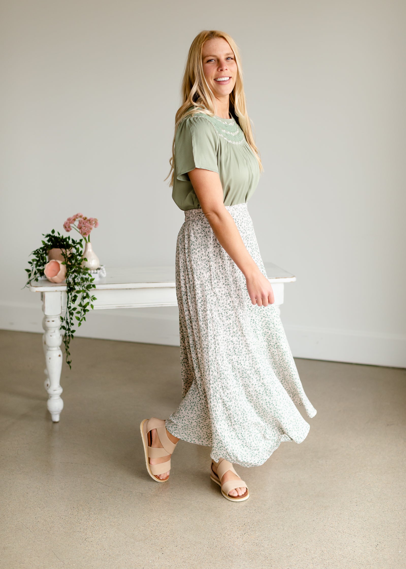 Green Tiny Floral Maxi Skirt - FINAL SALE Skirts