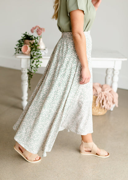 Green Tiny Floral Maxi Skirt - FINAL SALE Skirts