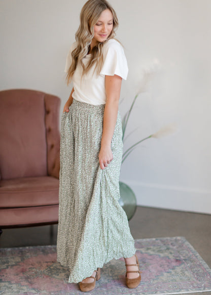 Green Tiny Floral Maxi Skirt Skirts Mikarose