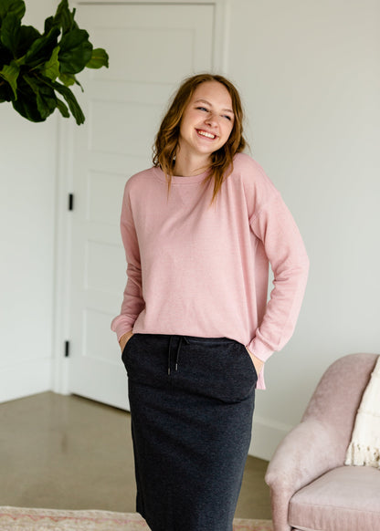 Hacci Brushed Blush Pullover Sweater - FINAL SALE Tops