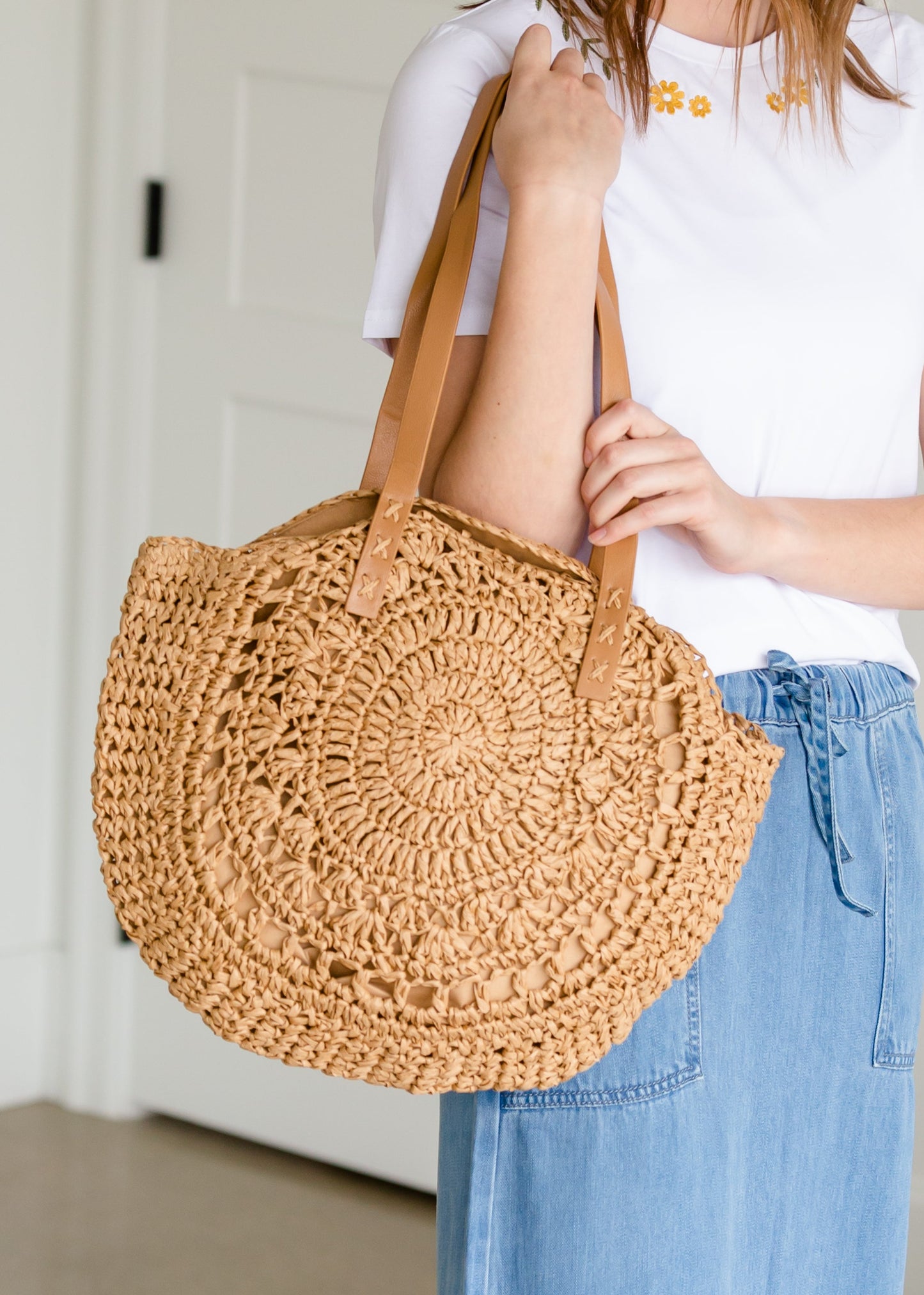 Handmade Round Straw Boho Double Handle Bag - FINAL SALE Accessories