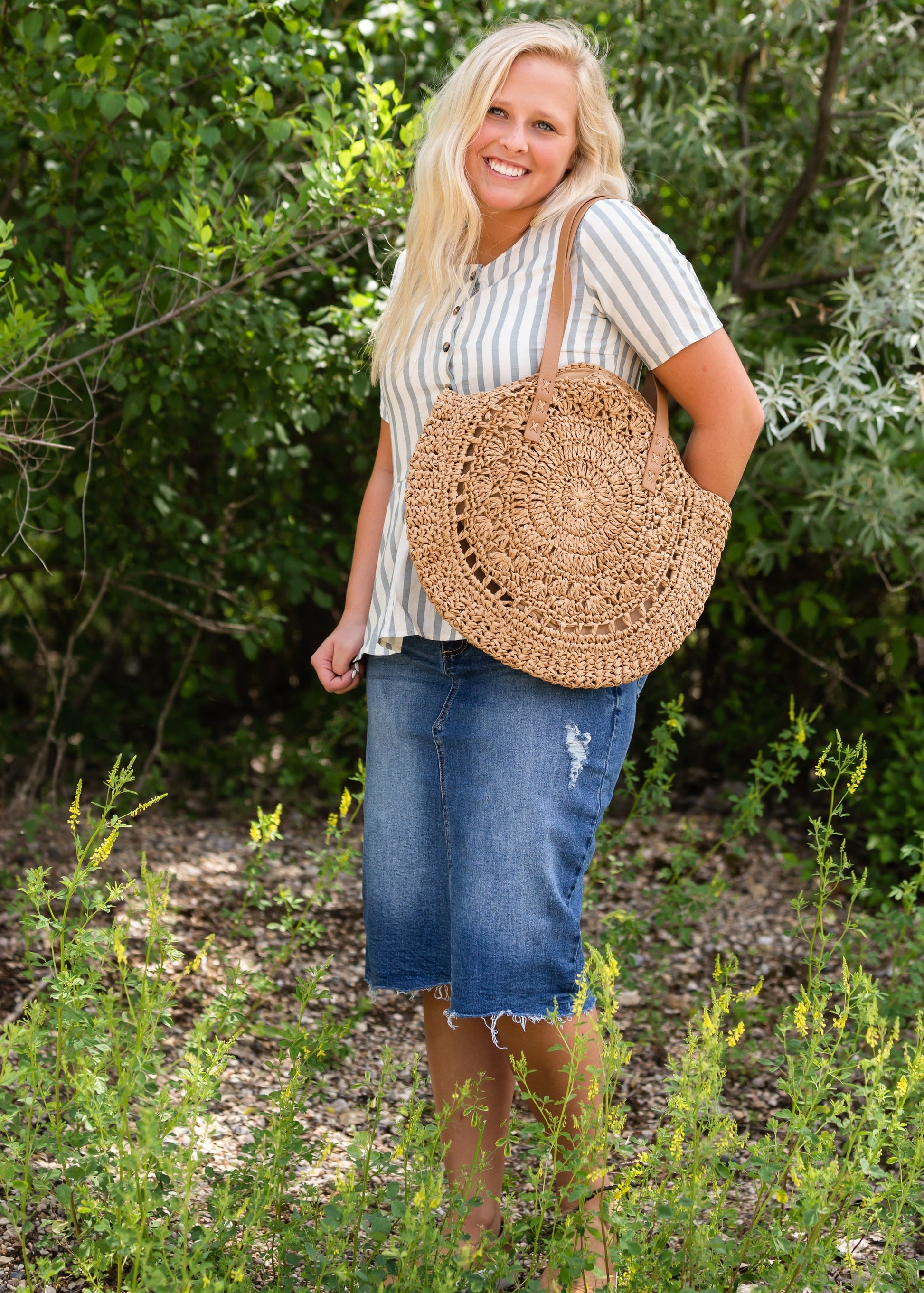 Handmade Round Straw Boho Double Handle Bag - FINAL SALE Accessories